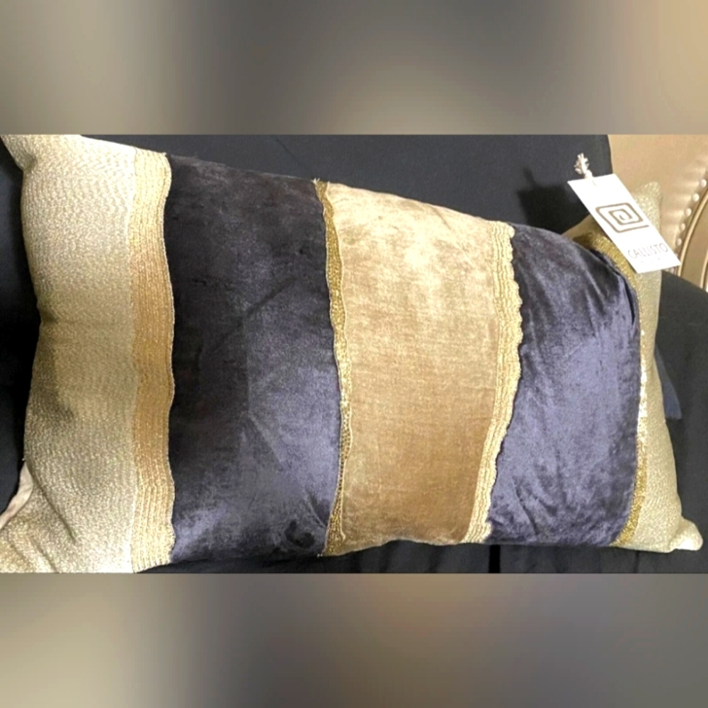 CALLISTO HOME BLUE & GOLD  HAND BEADED LUXURIOUS PILLOWS RARE NEW